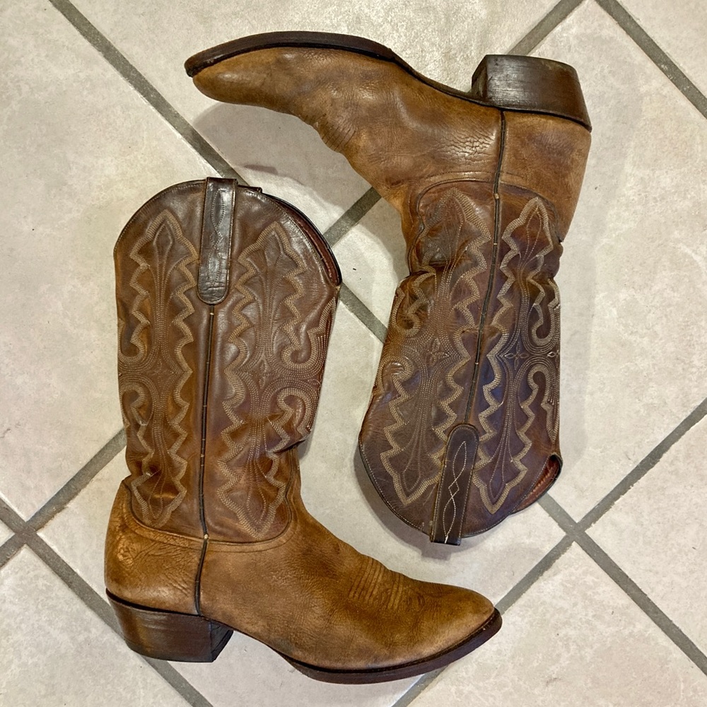 Vintage 1980s Larry Mahan Brown Leather Cowboy Western Boots - US men’s 8.5